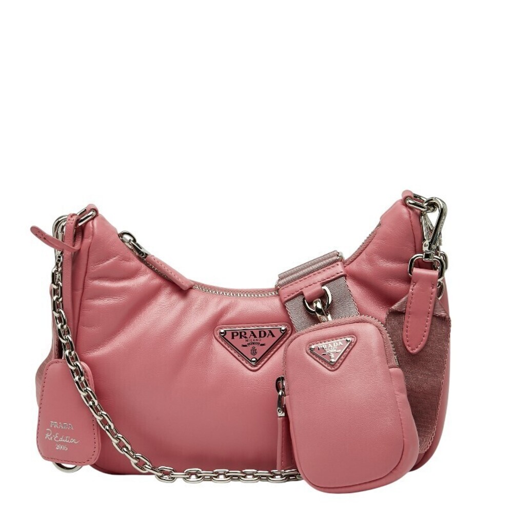 Prada Re Edition Chain Handbag Shoulder Bag Pink Leather